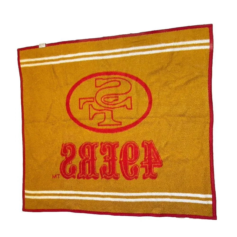 Vintage‎ San Francisco 49ers Gold Red Biederlack Tailgate Blanket 52x46 USA